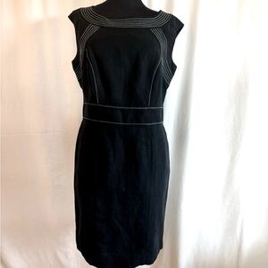 Jaeger Black Silk / Linen Dress with White Stitching- size 8 Medium